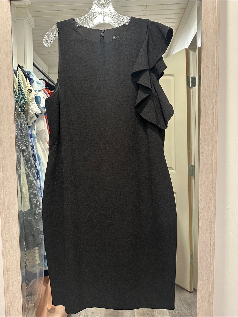 ANTONIO MELANI Black One-Shoulder Ruffle Shift Dress